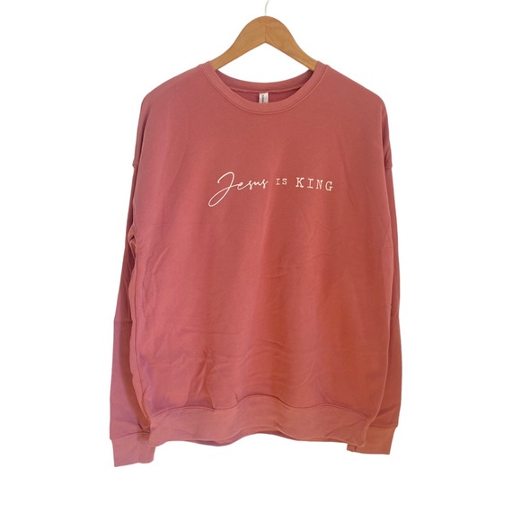 Bella Canvas Fleece Collection JESUS IS KING Pink Pullover Crewneck Sweater - Picture 1 of 4